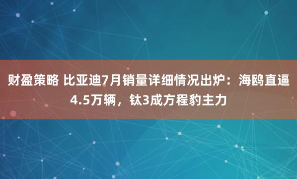 财盈策略 比亚迪7月销量详细情况出炉：海鸥直逼4.5万辆，钛3成方程豹主力